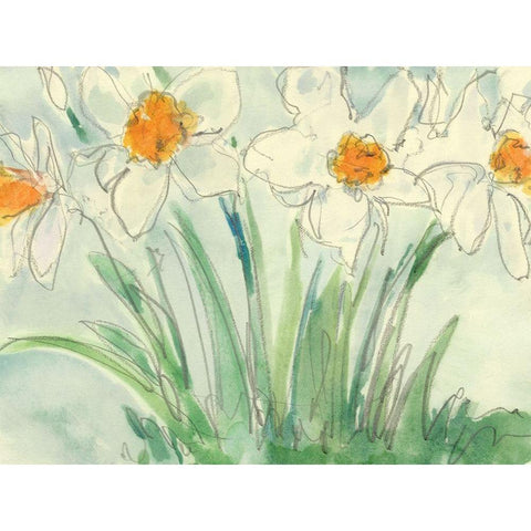 Daffodils Orange and White II Gold Ornate Wood Framed Art Print with Double Matting by Dixon, Samuel