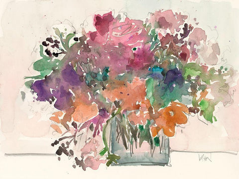 Mix Flowers II White Modern Wood Framed Art Print with Double Matting by Dixon, Samuel