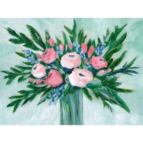 Pink Rosette Bouquet I White Modern Wood Framed Art Print by Moore, Regina