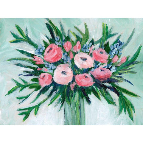 Pink Rosette Bouquet II Black Modern Wood Framed Art Print with Double Matting by Moore, Regina