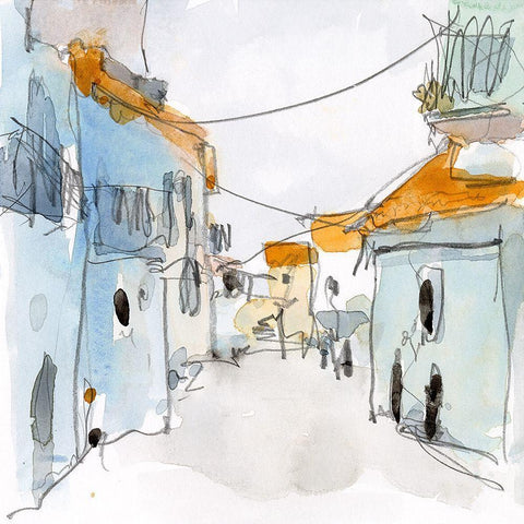 Along the Spanish Sidewalk II White Modern Wood Framed Art Print with Double Matting by Dixon, Samuel