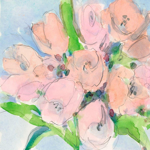 Tulip Bouquet I White Modern Wood Framed Art Print with Double Matting by Dixon, Samuel