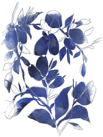 Indigo Branch I White Modern Wood Framed Art Print with Double Matting by Vess, June Erica