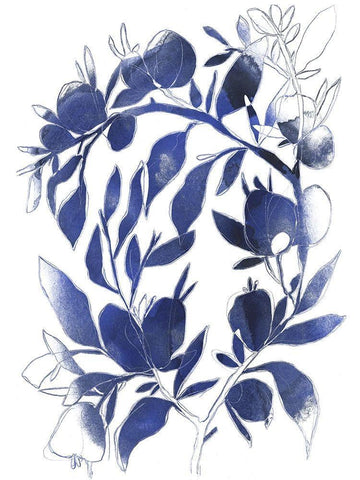 Indigo Branch II White Modern Wood Framed Art Print with Double Matting by Vess, June Erica