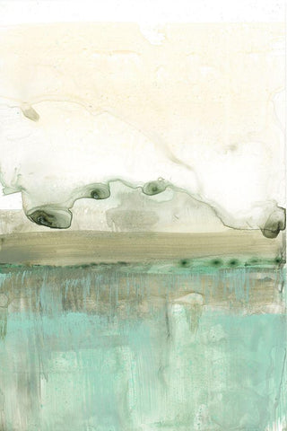 Minty Horizon I White Modern Wood Framed Art Print with Double Matting by Goldberger, Jennifer