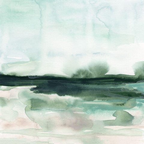 Green Coast I White Modern Wood Framed Art Print by Vess, June Erica