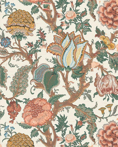 Pastel Jacobean Floral I White Modern Wood Framed Art Print with Double Matting by Baxter Mill Archive