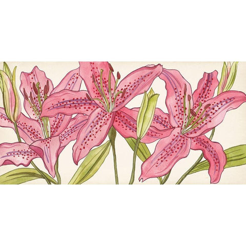 Pink Lilies I Black Modern Wood Framed Art Print with Double Matting by Wang, Melissa