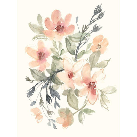 Peachy Pink Blooms II Gold Ornate Wood Framed Art Print with Double Matting by Goldberger, Jennifer