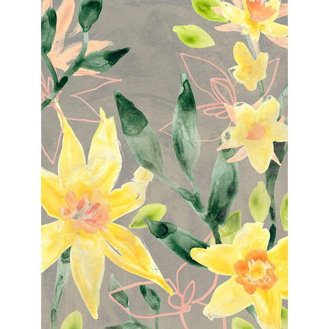 Narcissus Fresco I Gold Ornate Wood Framed Art Print with Double Matting by Vess, June Erica