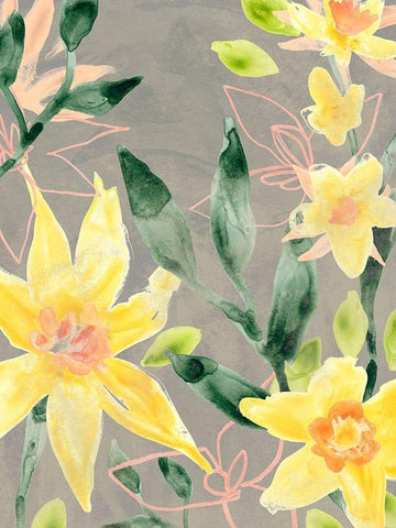 Narcissus Fresco I Black Ornate Wood Framed Art Print with Double Matting by Vess, June Erica