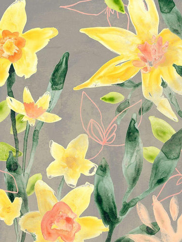 Narcissus Fresco II Black Ornate Wood Framed Art Print with Double Matting by Vess, June Erica