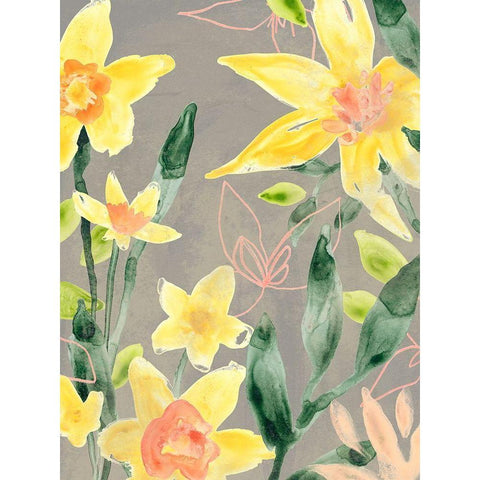 Narcissus Fresco II White Modern Wood Framed Art Print by Vess, June Erica