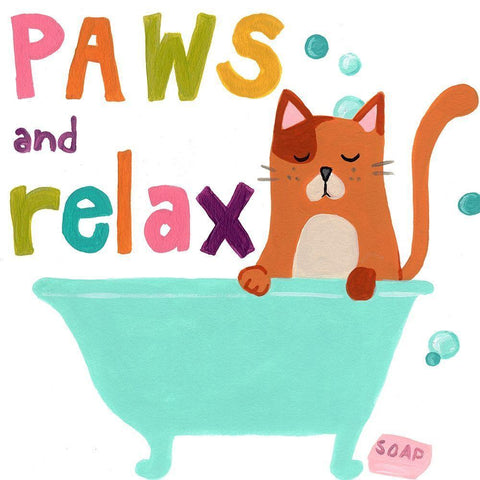 Cute Cat Bath II White Modern Wood Framed Art Print with Double Matting by Vess, June Erica