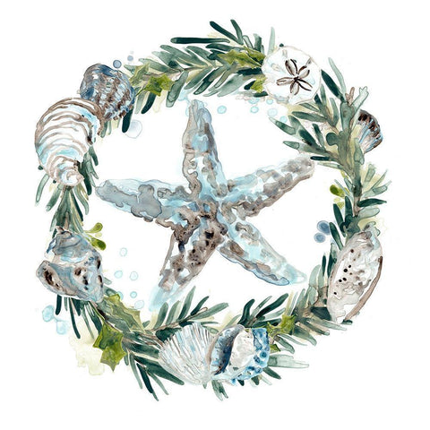 Coastal Christmas Shell I Black Modern Wood Framed Art Print with Double Matting by Vess, June Erica