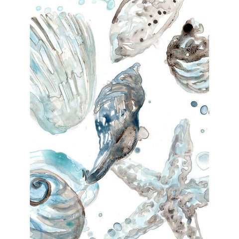 Cerulean Seashells III Black Modern Wood Framed Art Print by Vess, June Erica
