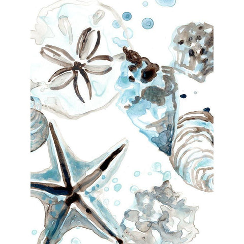 Cerulean Seashells IV Gold Ornate Wood Framed Art Print with Double Matting by Vess, June Erica