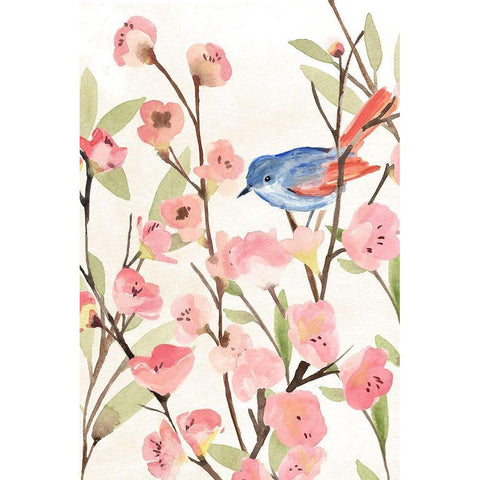 Cherry Blossom Perch II Black Modern Wood Framed Art Print with Double Matting by Warren, Annie