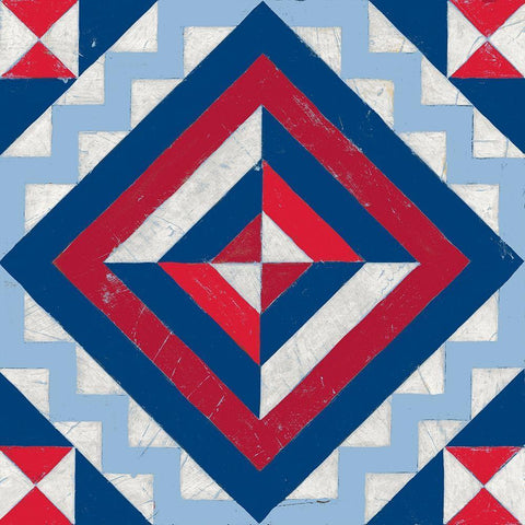 Americana Quilt Motif I White Modern Wood Framed Art Print with Double Matting by Vess, June Erica