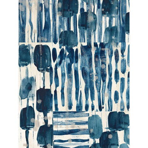 Indigo Patchwork I Black Modern Wood Framed Art Print with Double Matting by Vess, June Erica