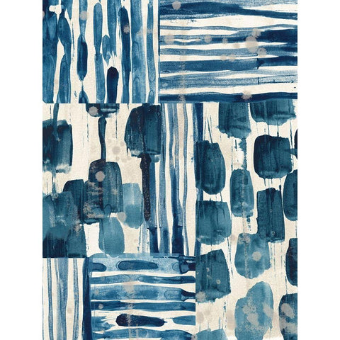 Indigo Patchwork II Gold Ornate Wood Framed Art Print with Double Matting by Vess, June Erica