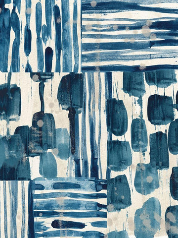 Indigo Patchwork II White Modern Wood Framed Art Print with Double Matting by Vess, June Erica