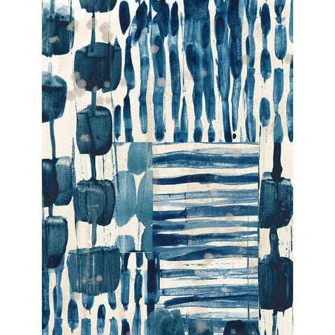 Indigo Patchwork III Black Modern Wood Framed Art Print with Double Matting by Vess, June Erica