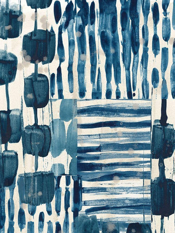 Indigo Patchwork III White Modern Wood Framed Art Print with Double Matting by Vess, June Erica