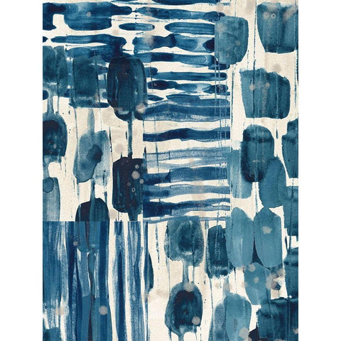 Indigo Patchwork IV White Modern Wood Framed Art Print by Vess, June Erica