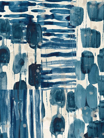 Indigo Patchwork IV White Modern Wood Framed Art Print with Double Matting by Vess, June Erica