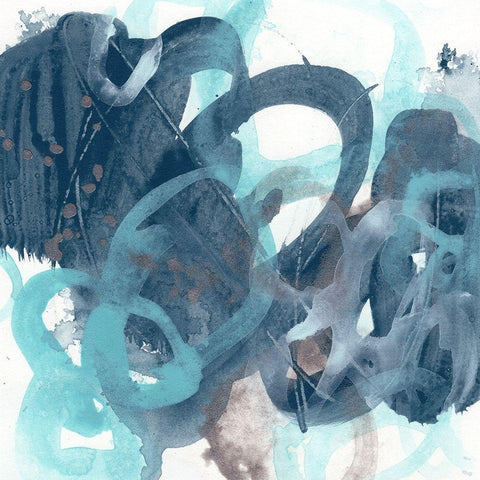 Blue Byte I White Modern Wood Framed Art Print by Vess, June Erica