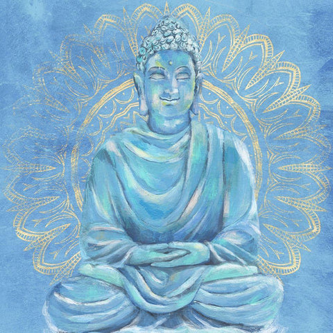 Buddha on Blue I Black Ornate Wood Framed Art Print with Double Matting by Warren, Annie