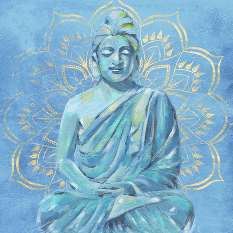 Buddha on Blue II White Modern Wood Framed Art Print with Double Matting by Warren, Annie