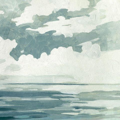 Textured Blue Seascape I White Modern Wood Framed Art Print by Caroline, Emma