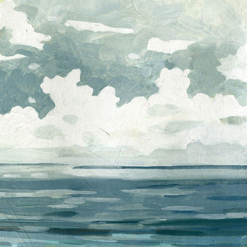 Textured Blue Seascape II Black Ornate Wood Framed Art Print with Double Matting by Caroline, Emma
