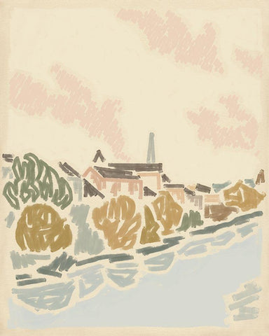 Paysage de Poitiers I Black Ornate Wood Framed Art Print with Double Matting by Green, Jacob