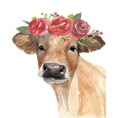 Flowered Cow II Black Modern Wood Framed Art Print by Warren, Annie
