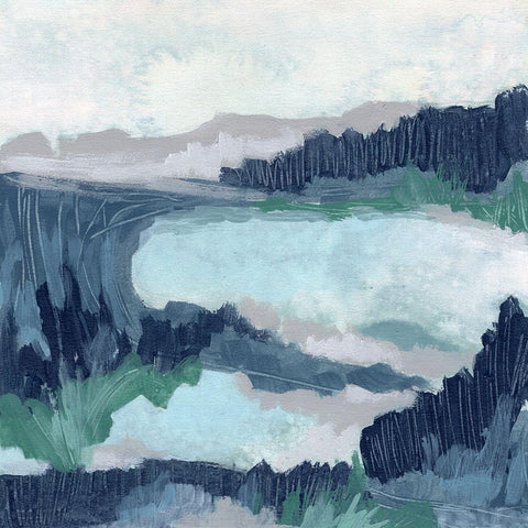 Blue Marsh Grove I Black Modern Wood Framed Art Print with Double Matting by Vess, June Erica