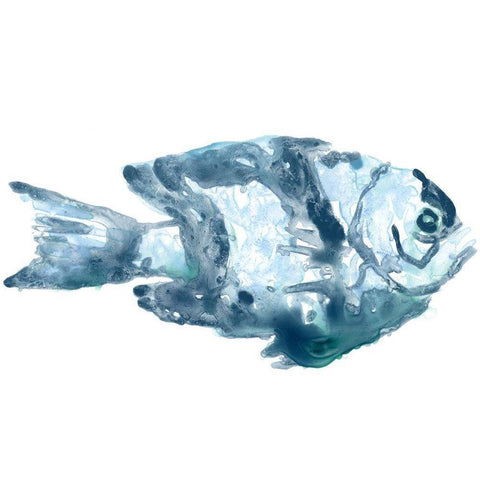 Blue Ocean Fish III Gold Ornate Wood Framed Art Print with Double Matting by Vess, June Erica