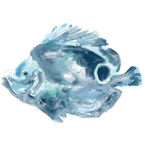 Blue Ocean Fish IV Black Modern Wood Framed Art Print by Vess, June Erica