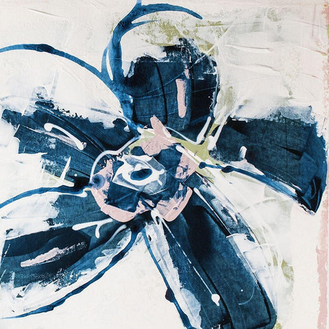 Blossom Blue I Black Modern Wood Framed Art Print by Aryai, Sia