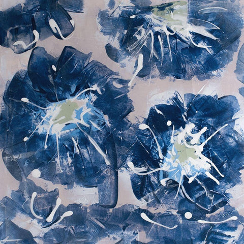 Blossom Blue II White Modern Wood Framed Art Print with Double Matting by Aryai, Sia