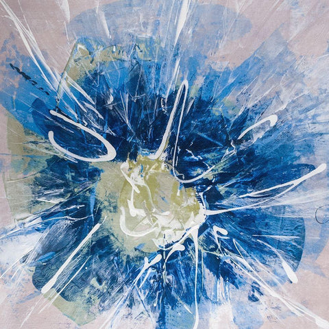 Blossom Blue III Black Modern Wood Framed Art Print by Aryai, Sia