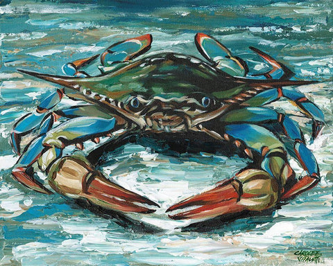 Blue Palette Crab II Black Ornate Wood Framed Art Print with Double Matting by Vitaletti, Carolee