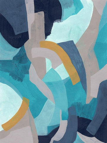 Puzzle Blues II White Modern Wood Framed Art Print with Double Matting by Vess, June Erica