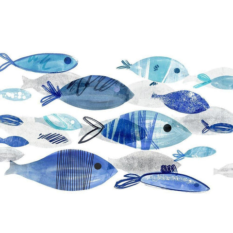 Fish Parade I Black Modern Wood Framed Art Print with Double Matting by Warren, Annie