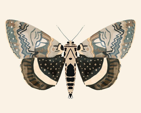 Neutral Moth I Black Ornate Wood Framed Art Print with Double Matting by Barnes, Victoria