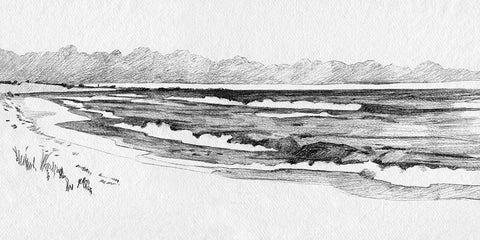 Quiet Ocean Sketch I White Modern Wood Framed Art Print with Double Matting by Caroline, Emma