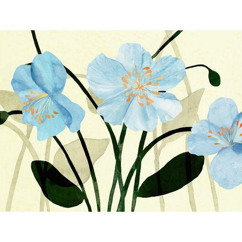 Blue Poppies I White Modern Wood Framed Art Print by Warren, Annie