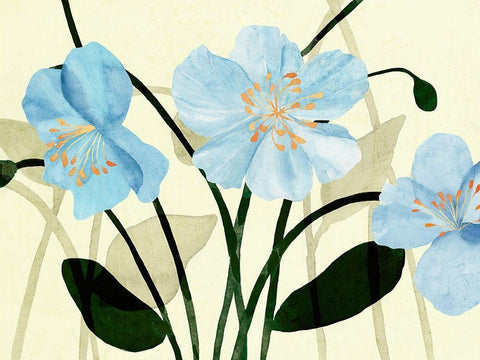 Blue Poppies I Black Ornate Wood Framed Art Print with Double Matting by Warren, Annie
